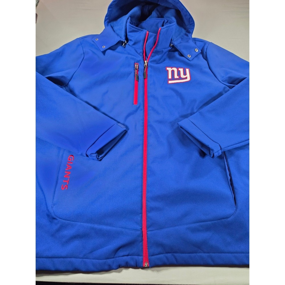 NFL New York Giants G-III Mens XXL Blue Softshell Hooded Jacket Red Zip Fleece
